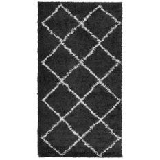 Tapis shaggy à poils longs moderne noir et crème 60x110 cm