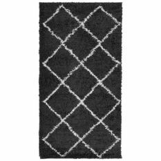 Tapis shaggy à poils longs moderne noir et crème 80x150 cm