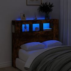 Tête de lit à LED chêne fumé 120x18,5x103,5cm bois d'ingénierie