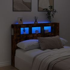 Tête de lit à LED chêne fumé 140x18,5x103,5cm bois d'ingénierie