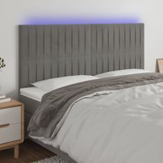 Tête de lit à LED Gris clair 160x5x118/128 cm Velours