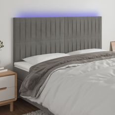 Tête de lit à LED Gris clair 200x5x118/128 cm Velours