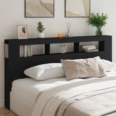 Tête de lit à LED noir 200x18,5x103,5 cm bois d'ingénierie