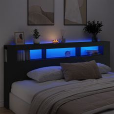 Tête de lit à LED noir 220x18,5x103,5 cm bois d'ingénierie