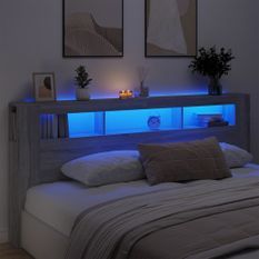 Tête de lit à LED sonoma gris 220x18,5x103,5 cm bois ingénierie