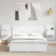 Tête de lit avec armoires blanc 160 cm bois d'ingénierie