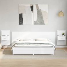 Tête de lit avec armoires blanc 240 cm bois d'ingénierie