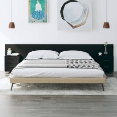 Tête de lit avec armoires Noir Bois d’ingénierie