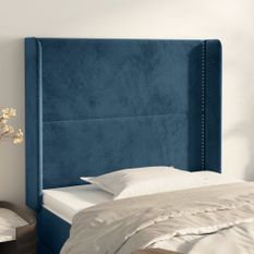 Tête de lit avec oreilles Bleu foncé 103x16x118/128 cm Velours