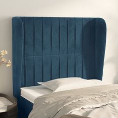 Tête de lit avec oreilles Bleu foncé 103x23x118/128 cm Velours