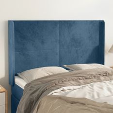 Tête de lit avec oreilles Bleu foncé 147x16x118/128 cm Velours