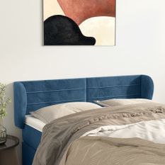 Tête de lit avec oreilles Bleu foncé 147x23x78/88 cm Velours