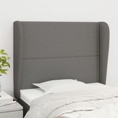 Tête de lit avec oreilles Gris foncé 103x23x118/128 cm Tissu