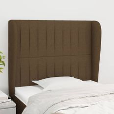 Tête de lit avec oreilles Marron foncé 103x23x118/128 cm Tissu