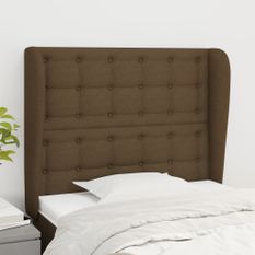 Tête de lit avec oreilles Marron foncé 103x23x118/128 cm Tissu