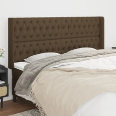 Tête de lit avec oreilles Marron foncé 203x16x118/128 cm Tissu