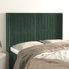 Tête de lit avec oreilles Vert foncé 147x16x118/128 cm Velours