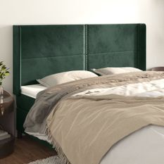 Tête de lit avec oreilles Vert foncé 163x16x118/128 cm Velours