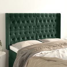 Tête de lit avec oreilles Vert foncé 163x16x118/128 cm Velours