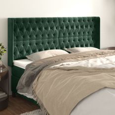 Tête de lit avec oreilles Vert foncé 203x16x118/128 cm Velours