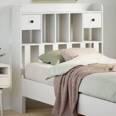 Tête de lit avec rangement blanc 100 cm bois massif de pin