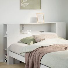 Tête de lit avec rangement blanc 135 cm bois massif de pin