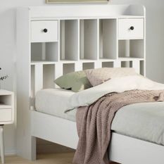 Tête de lit avec rangement blanc 90 cm bois massif de pin