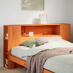 Tête de lit avec rangement cire marron 135cm bois massif de pin