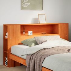 Tête de lit avec rangement cire marron 140cm bois massif de pin