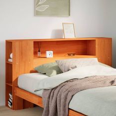 Tête de lit avec rangement cire marron 150cm bois massif de pin