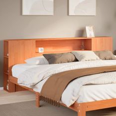 Tête de lit avec rangement cire marron 180cm bois massif de pin