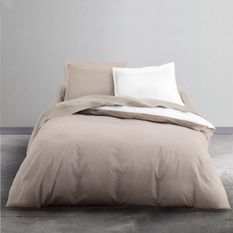 TODAY Parure de lit Coton 2 personnes - 200x200 cm - Bicolore Blanc et Beige Charlie
