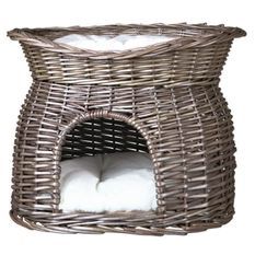 TRIXIE Panier osier avec lit au dessus et 2 coussins - 54 x 43 x 37cm - Gris - Pour chien