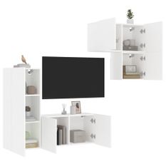 Unités murales TV 4 pcs blanc bois d'ingénierie