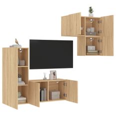 Unités murales TV 4 pcs chêne sonoma bois d'ingénierie