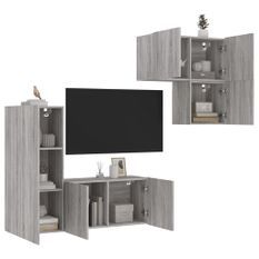 Unités murales TV 4 pcs sonoma gris bois d'ingénierie