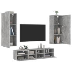 Unités murales TV 5 pcs gris béton bois d'ingénierie