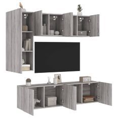 Unités murales TV 5 pcs sonoma gris bois d'ingénierie