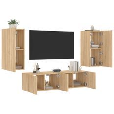 Unités murales TV avec LED 4 pcs chêne sonoma bois d'ingénierie