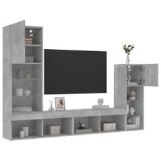 Unités murales TV avec LED 4 pcs gris béton bois d'ingénierie