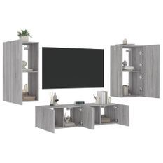 Unités murales TV avec LED 4 pcs gris sonoma bois d'ingénierie