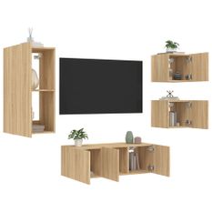 Unités murales TV avec LED 5 pcs chêne sonoma bois d'ingénierie