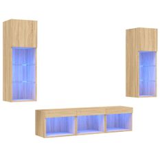 Unités murales TV avec LED 5 pcs chêne sonoma bois d'ingénierie