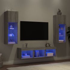 Unités murales TV avec LED 5 pcs gris sonoma bois d'ingénierie