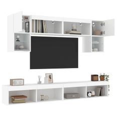 Unités murales TV avec LED 6 pcs blanc bois d'ingénierie