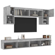 Unités murales TV avec LED 6 pcs gris béton bois d'ingénierie