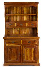 Vaisselier 5 tiroirs 2 portes en bois d'acacia massif finition rustique marron Kastela 107 cm