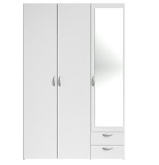 Armoire 3 portes miroir décor blanc - L 120 x P 51 x H 185 cm
