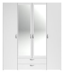 Armoire 4 portes miroir décor blanc - L 160 x P 51 x H 185 cm