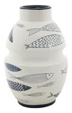 Vase décoratif céramique blanche poissons bleus design MARIN